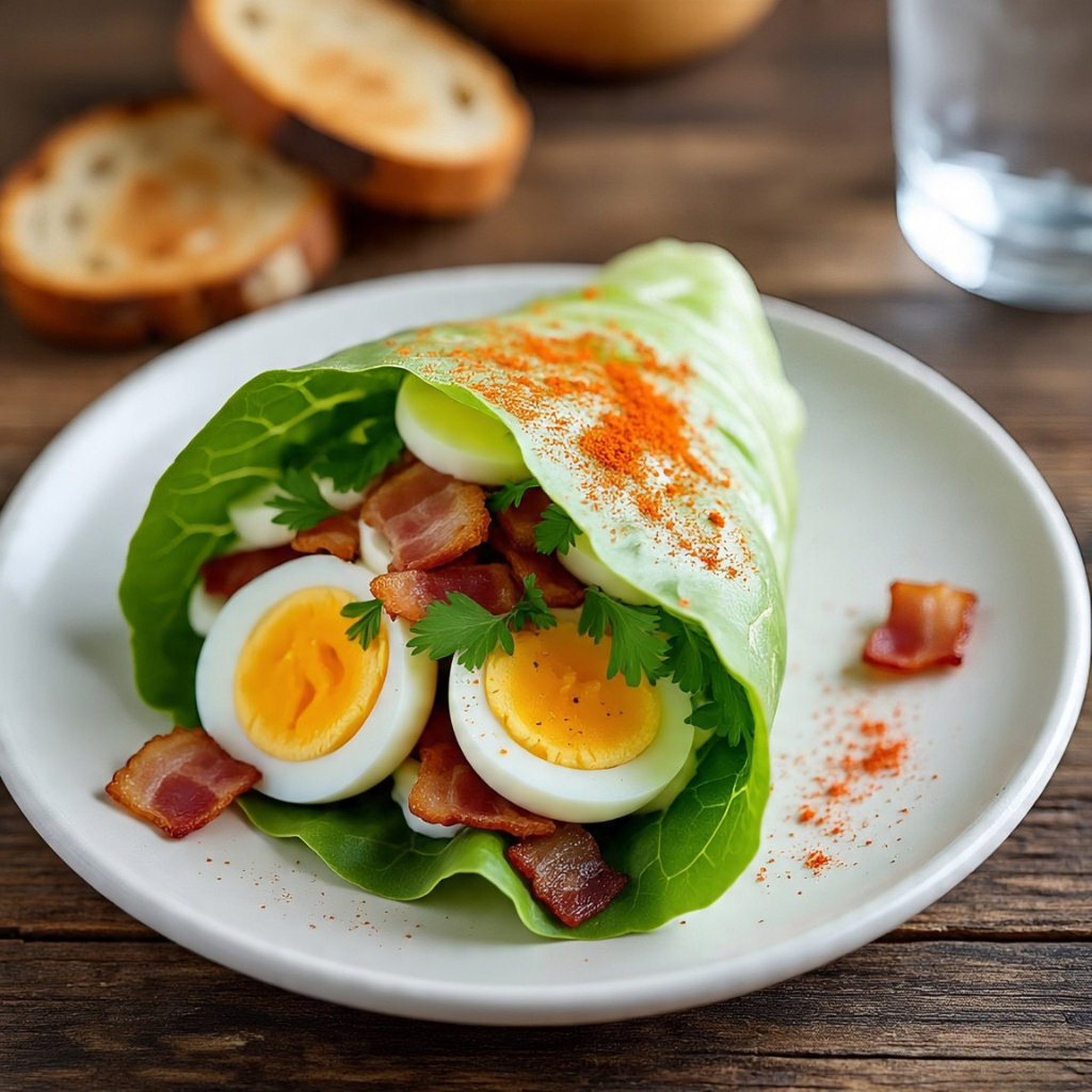 Wrap de Alface com Bacon e Ovo Low Carb Super Prático